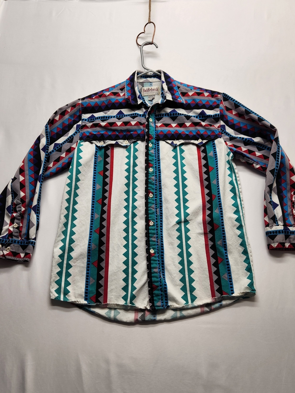 ⭐️Vintage 90s Saddlebrook Western Shirt Medium Aztec Cowboycore Button Down